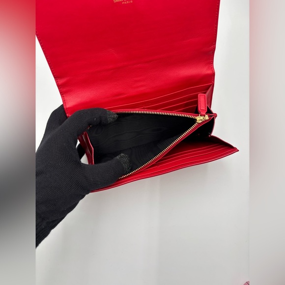❤️ Saint Laurent Classic Red Y Ligne Clutch Bag Wallet A210E7M8E - Picture 9 of 14